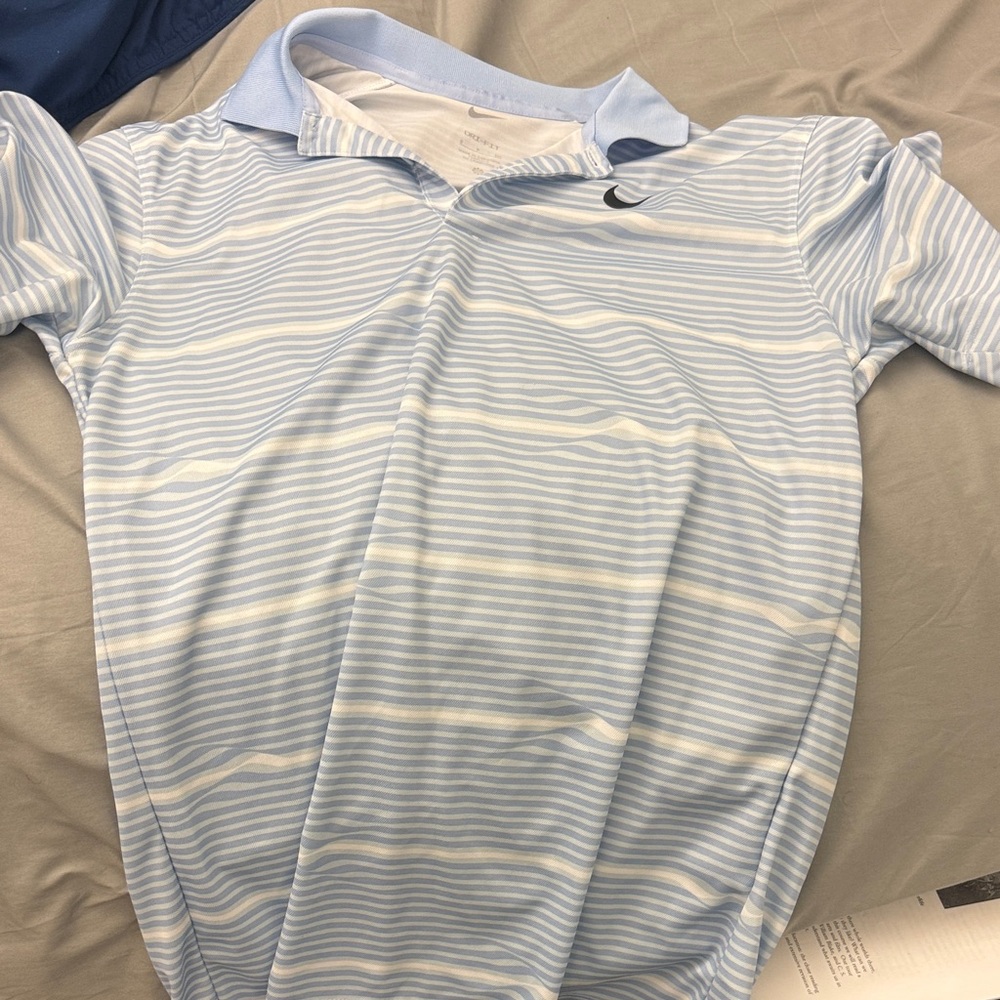 Nike Light Blue Striped Polo Shirt